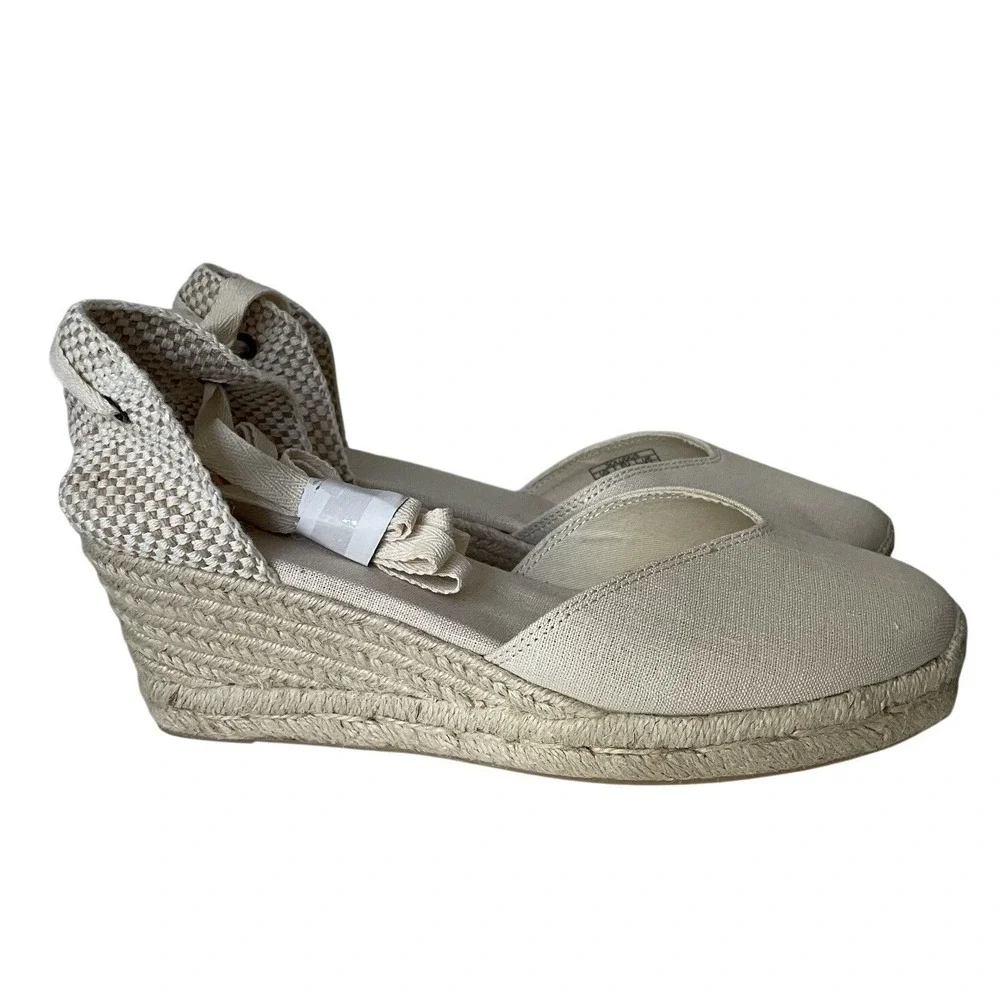 Soludos Marseille Wedge Espadrilles Womens 9.5 EU40 La Concha Ivory Linen Ankle